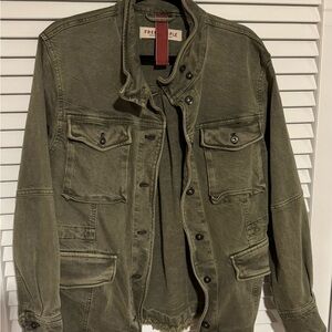Free People Olive Green Denim Jacket